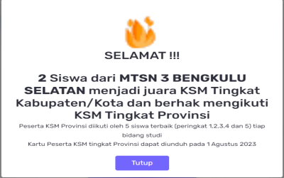 Dua Siswa MTsN 3 Bengkulu Selatan berhasil lolos ke KSM Tingkat Provinsi Bengkulu Tahun 2023